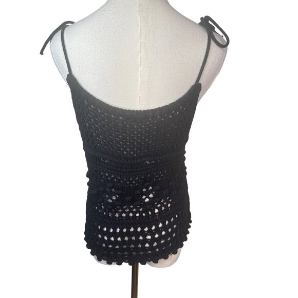 ZARA Black Small Crochet Knit Cotton Tank Top With Adjustable Tie Straps - Picture 2 of 12